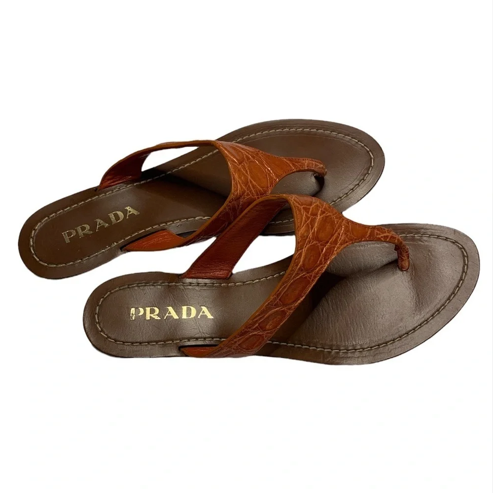 Prada Orange Alligator Slide Sandals‎